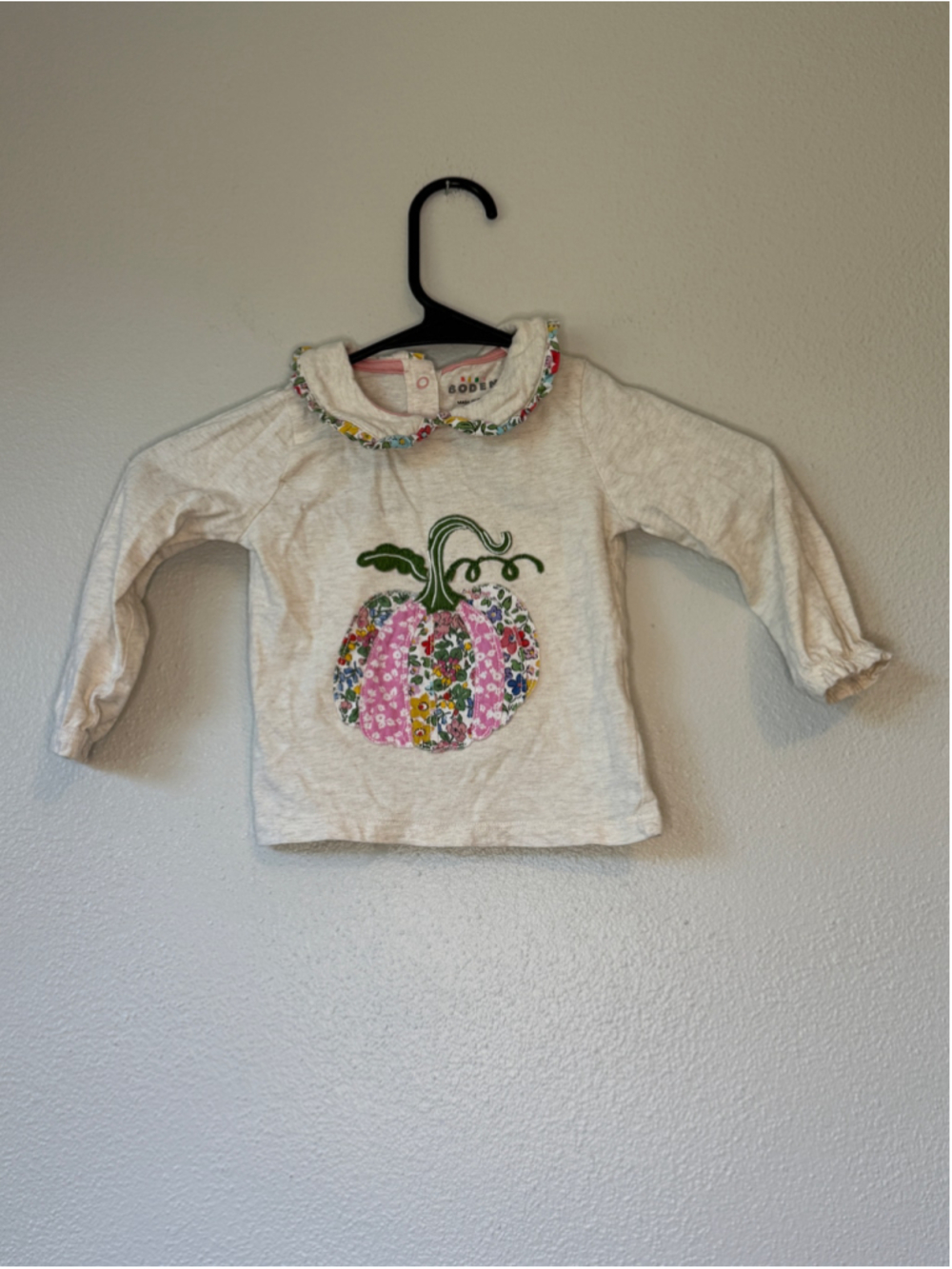 Baby Boden 9-12M Floral Patchwork Pumpkin Fall Top